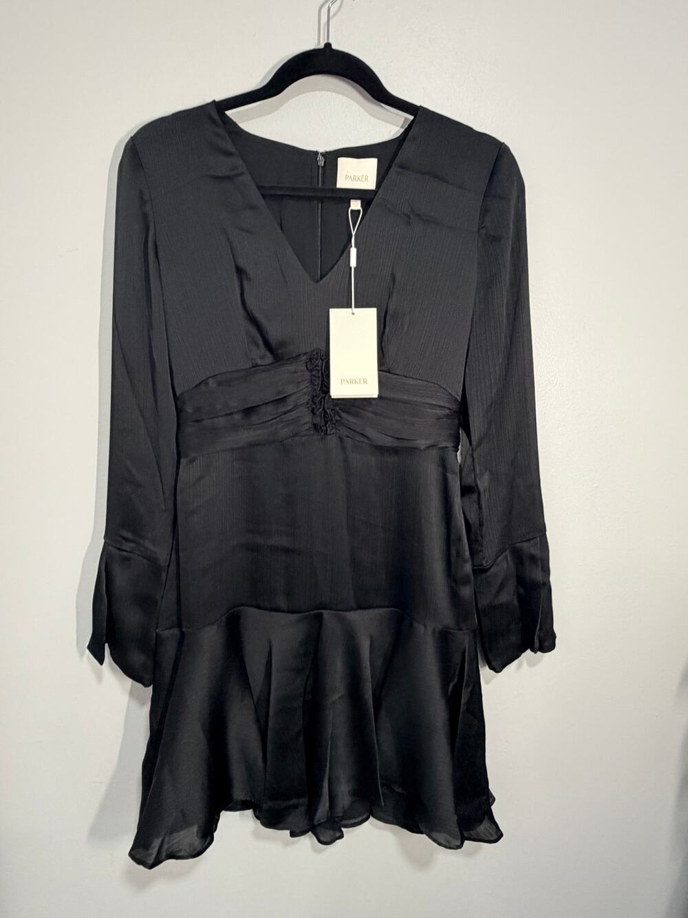 NWT Parker Cadance Ruffled Wrap Mini Dress Black size 2
